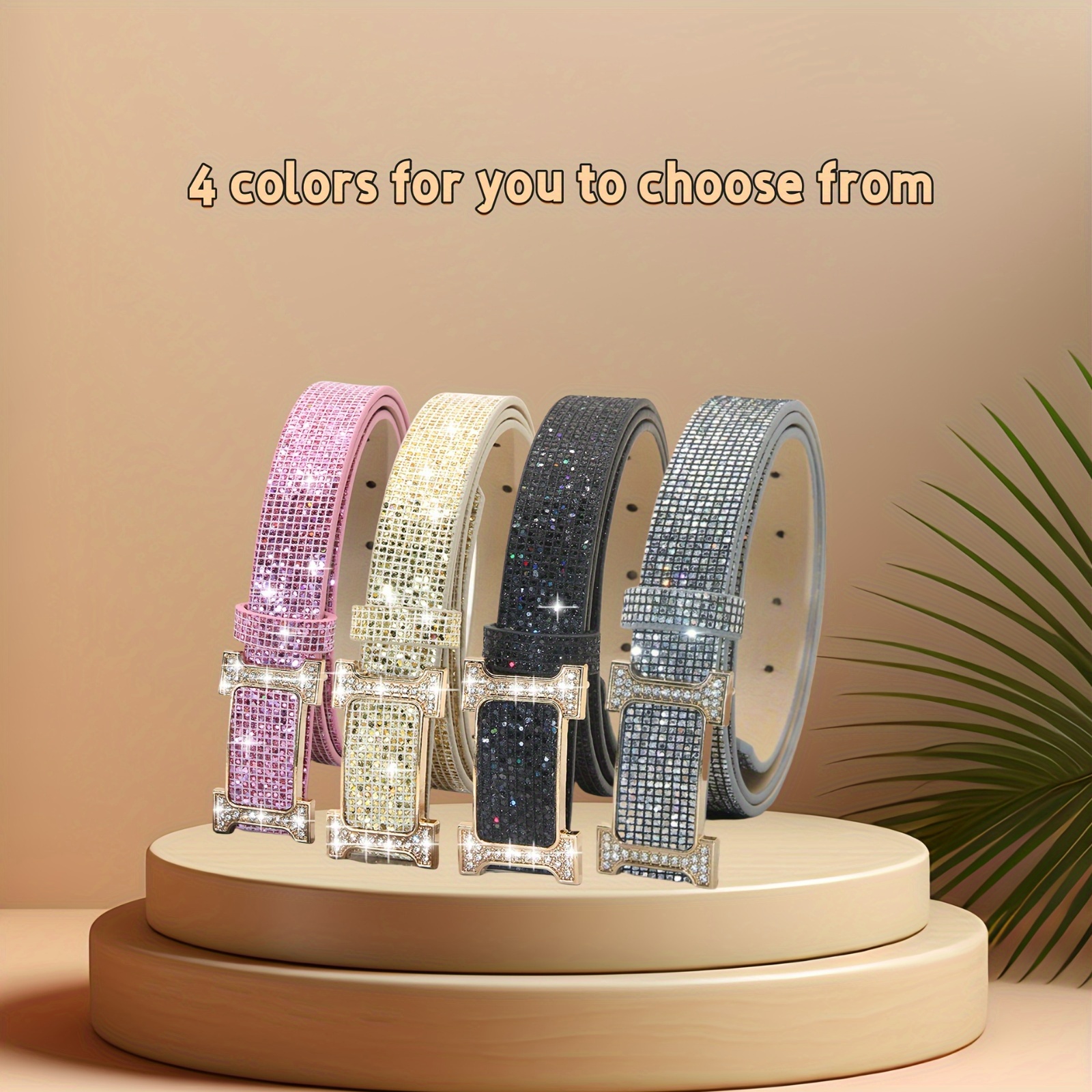 Women's Rhinestone PU Belt Glamorous Waist Cinch for Jeans & Pants